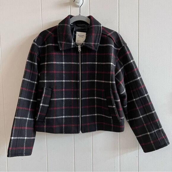 Abercrombie & Fitch NWOT Plaid Zip Up Wool Blend Jacket - Picture 2 of 11